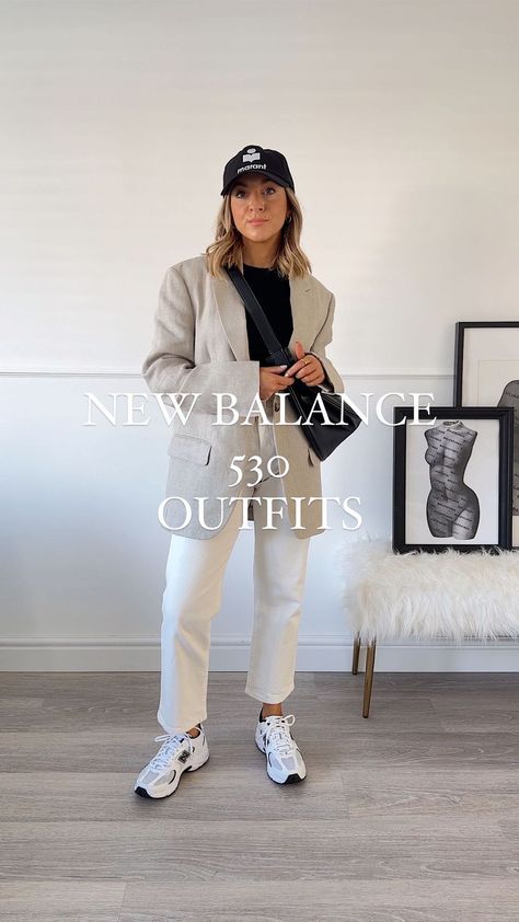 New Balance Corporate Outfit, New Balance Outfit Work, Neutral Sneakers Women Outfit, Outfit New Balance 530 White, Nb530 Outfit Women, Nb 530 Women Outfit, Office Outfit With Sneakers, New Balance 530 Street Style, New Balance 530 Outfit Style