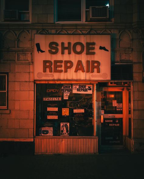 Shoe Repair Shop, Posters Framed, City Car, Shoe Repair, Repair Shop, Image House, Shutter Speed, Store Fronts, At Night