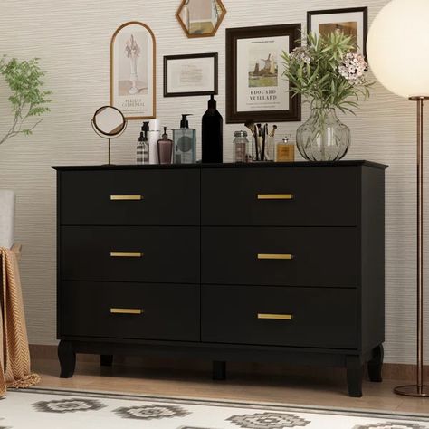 Modern Black Sideboard, New Traditional Interior Design, Dresser Black, Black Dresser, Drawers Bedroom, Wide Dresser, Black Sideboard, Dresser Drawer, Room Stuff