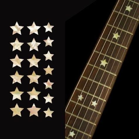 Star Shaped Electric Guitar, Guitar Fret Stickers, Dark Green Electric Guitar, Stickers On Guitar, Painted Guitar Acoustic, Cool Bass Guitars, Guitar Pretty, Star Gift Ideas, Fret Markers