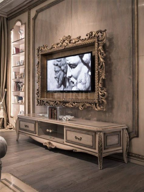 Cottage Shabby Chic, Tv Wall Design, Tv Decor, Living Room Tv, Home Room Design, Tv Room, Tv Wall, Framed Tv, Luxurious Bedrooms