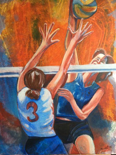 Volleybal #sport #acryl # paint Volleyball Painting, Full Balayage, Drawing Female, Drawing Female Body, Textured Bob, Sports Day, Female Body, Acrylic Art, Creative Crafts