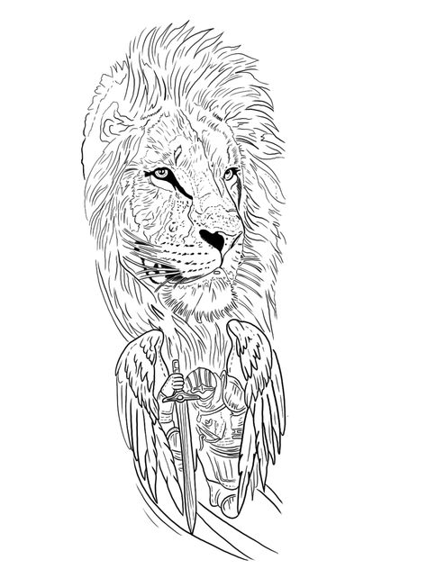 Mens Sleeve Tattoo Stencils, Angel Lion Tattoo, Trishool Tattoo, Tiger Head Tattoo, Lion Head Tattoos, Tiger Tattoo Design, Lion Drawing, Stencil Outline, Cloud Tattoo