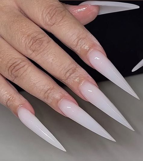 Stellos Nails, Medium Stelito Nails, Stiletto Nails White, White Stilletos Nails, White Nails Stiletto Long, Stilleto Nails Long Designs, White Stellio Nails, Milky White Stiletto Nails, Nude Stiletto Nails