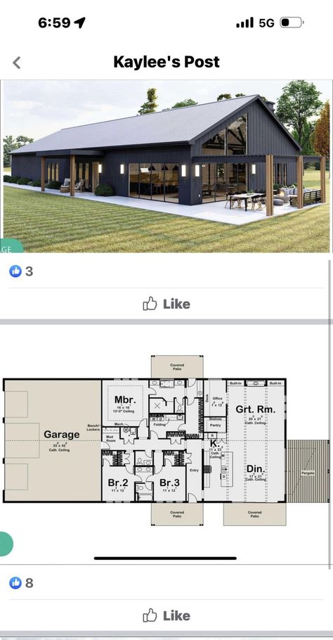 Rectangle Barndominium, Simple Pole Barn Homes, Rectangle House Plans, Rectangle House, Barndo Plans, Printable House, Metal Building House Plans, Barn Homes Floor Plans, Barn House Design