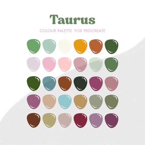 This is the Taurus Zodiac Sign colour palette that works great with both type and illustration. This is a digital download containing one swatches file zipped for Procreate. You download these the same as you would the brushes, but with the swatches panel instead! Simply download and make sure you are using a device with Procreate. Then you can click on the swatches file and it will open up in Procreate. Happy creating! ------------------------------------------ YOU WILL RECEIVE: - 1 Procreate P