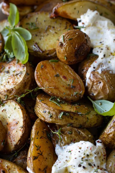 Roasted herby potatoes with Burrata — Inspired With A Twist Herby Potatoes, Burrata Recipe, Burrata Cheese, Fresh Rosemary, Weeknight Meals, Meals For The Week, Potato Recipes, Side Dishes, Meal Planning