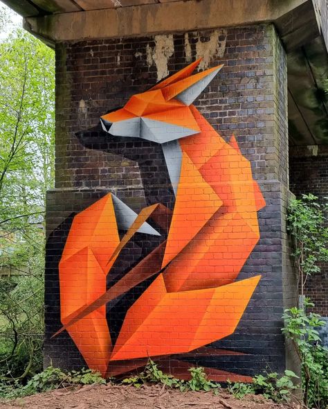 Origami Fox by Annatomix in Longbridge, Birmingham (3 photos and video) | STREET ART UTOPIA Virtual Reality Aesthetic, Reality Aesthetic, Future Nature, Street Art Utopia, Street Mural, Birmingham Uk, Calling Card, Creative Artwork, The Underground