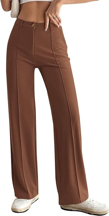 PRETTYGARDEN Womens 2024 Stretch Button Knit Straight Leg Slacks Trousers Business Casual Trousers, Slacks Trousers, Office Pants, Business Casual Work, Work Trousers, Wide Pants, Straight Leg Trousers, Casual Work, Work Casual