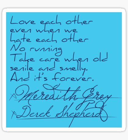 Grey's Anatomy: Derek & Meredith's Vows Post It Note Sticker Grey's Anatomy Wallpaper Iphone, Greys Anatomy Derek, Owen Hunt, Meredith And Derek, Kaptan Jack Sparrow, Greys Anatomy Funny, Anatomy Quotes, Grey Quotes, Greys Anatomy Characters