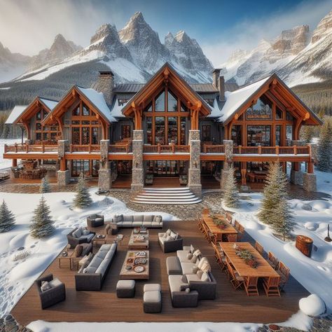 Log Cabin Mansions Dream Homes, Modern Cabin Mansion, Winter Mansion, Log Cabin Mansions, Lodge Exterior, Architectural Composition, Gothic Fireplace, Dark Light Academia, Light Academia Decor