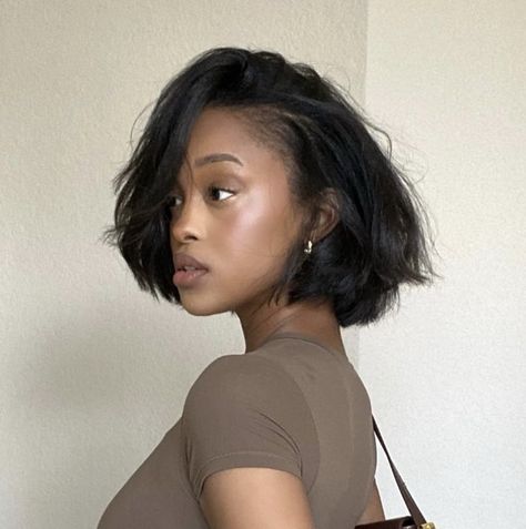 Textured Bob Black Women, Short Black Blowout, 90s Fluffy Bob Black Women, Straight 4c Hairstyles Short, 4c Hair Straight, Bob With Curtain Bangs Black Women, Short Bob Haircuts For Black Women, Short Professional Hairstyles, 4c Short Haircut