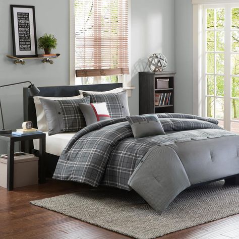 Boys Duvet Cover, Plaid Comforter, Grey Comforter Sets, Grey Comforter, Home Essence, Twin Xl Duvet Covers, Ideas Hogar, Comforter Bedding Sets