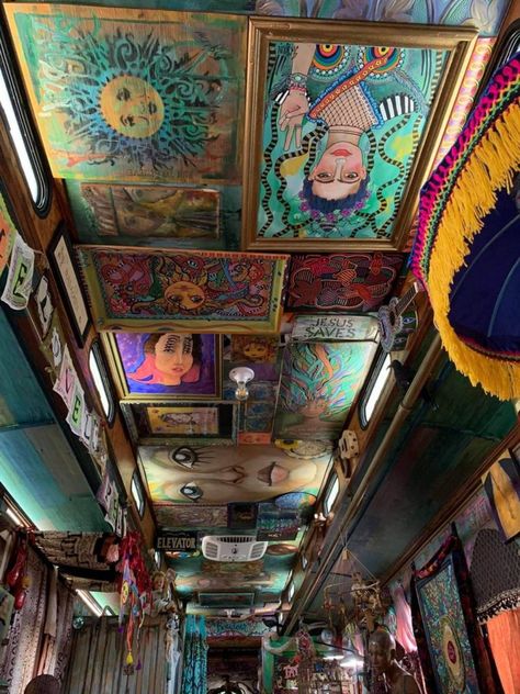 Trippy Interior, Trippy House Decor, Trippy House, Rv Interior Remodel, Light Blue Paints, Loft Ladder, Trippy Painting, Interior Remodel, Dude Ranch