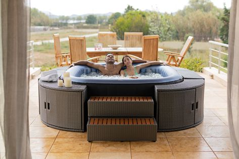 MSpa Tekapo Portable Inflatable Hot Tub - charcoal grey with  Filter cartridge, Cartridge base, Drainage hose adapter, Buckle cover/ground mat set, in a white background Whirlpool Deck, Cool Grey Color, Hot Tub Surround, Hot Tub Patio, Outdoor Hot Tub, Inflatable Spas, Portable Hot Tub, Tub Enclosures, Hot Tub Deck