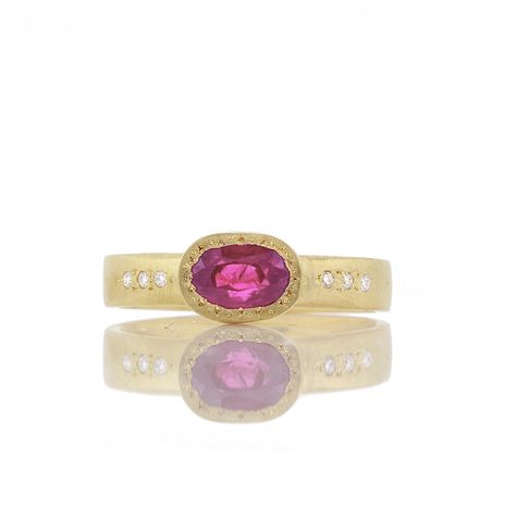 Brides.com: . Style gr210-4, pink sapphire etched bezel 18K gold ring, etched bezel, diamonds on band, satin finish, pink sapphire center stone, $3,500, Adel Chefridi Pink Sapphire Fine Jewelry Ring, Brilliant Cut Pink Sapphire Ring Fine Jewelry, Pink Brilliant Cut Sapphire Ring Fine Jewelry, Elegant Pink Sapphire Ring With Bezel Setting, Luxury Pink Sapphire Ring With Bezel Setting, Pink Engagement Rings, Engagement Rings Styles, Pink Engagement, Engagement Rings Romantic