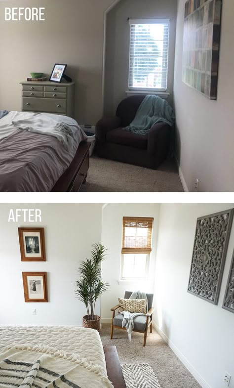 An amazing master bedroom makeover. This natural and modern style literally transformed this bedroom. Make sure to see all of the before and after shots too! #masterbedroom #beforeandafter #bedroommakeover #bedroomdesign #bedroomflip #bedroomdecor Letto King Size, Decoration Inspiration, Master Bedrooms Decor, Remodel Bedroom, Modern Bed, Bed Room, Small Bedroom, Bedroom Makeover, New Furniture