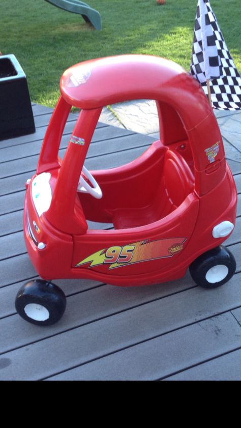 We Refurbished our cozy coupe! Carter loves it! Cozy Coupe Race Car, Lighten Mcqueen, Car Makeover, Cozy Coupe Makeover, Mcqueen Party, Car Themed Bedrooms, Themed Bedrooms, Crazy Cars, Baby Milestones Pictures