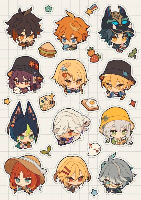 Chibi Sticker Sheet, Genshin Sticker Sheet, Genshin Chibi Art, Chibi Genshin Impact Characters, Genshin Stickers Printable, Tighnari Chibi, Genshin Desktop, Genshin Impact Journal, Chibi Charms