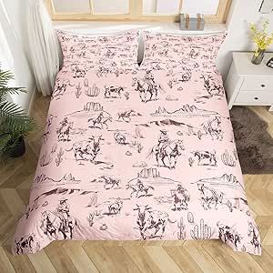 Feelyou Kids Wild West Cowboy Bedding Set Twin Size Western Decor Duvet Cover for Boys Girls Teens Bedroom Decor Rodeo Cowboy Style Comforter Cover Set Pink Bedspread Cover with 1 Pillow Case Cowgirl Theme Bedrooms, Western Comforters, Cowboy Bedding, Pink Bedspread, Work Bed, Violet Room, Cowgirl Room, Teens Bedroom, White Bedspreads