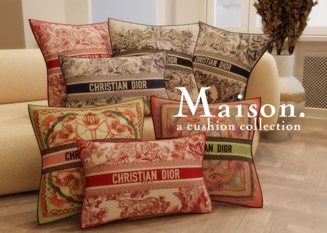 MAISON: a cushion collection. Sims 4 Dior Cc Decor, Sims 4 Cc Dior Clothes, Sims 4 Clothes Decor, Sims 4 Dior Cc, Sims 4 Cc Pillows, Sims 4 Cc Posters Decor, Sims 4 Cc Designer, Sims 4 Cc Designer Clothes, Sims 4 Designer Cc