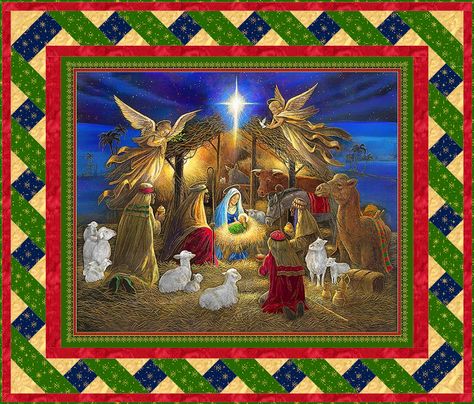 Jesus In A Manger, Roi Mage, Panel Quilt Patterns, Heirloom Quilt, Christmas Nativity Scene, Fabric Stars, Panel Quilts, Christmas Quilts, Holy Night