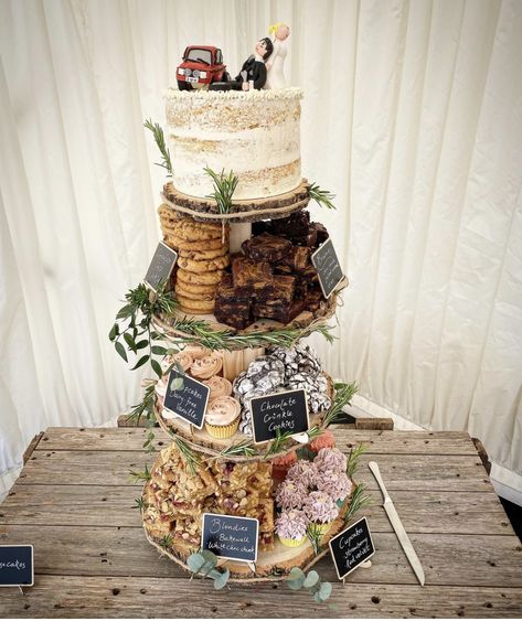 Wedding Cake Dessert Tower, Wedding Cake With Cookies, Wedding Cookie Tower, Cookie Presentation, Book Lovers Wedding, Wedding Dessert Table Decor, Coastal Wedding Decor, Cake Tower, Wedding Cake Cookies