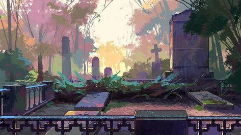 Cemetary Concept Art, Cemetary Illustrations, Cemetery Concept Art, Spooky Concept Art, Cemetery Reference, Concept Art Aesthetic, Graveyard Concept Art, Aesthetic Cemetery, Cemetery Drawing