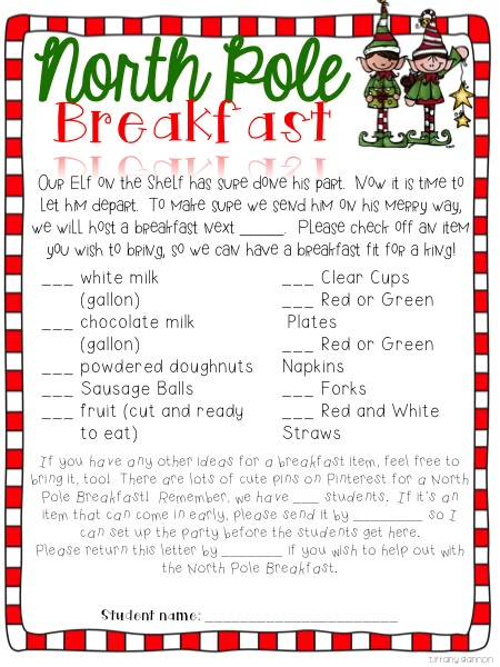 Christmas Brunch Class Party, Classroom Breakfast Party Ideas, Breakfast Christmas Party, North Pole Breakfast Printables, Creepy Carrots, Class Christmas Party, North Pole Party, Homeroom Mom, Classroom Christmas Party