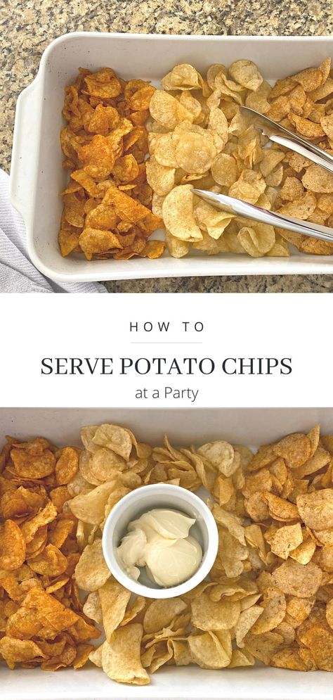 Entertaining with an appetizer of messy looking assorted potato chips is not the best look. Learn how to serve potato chips appetizer for your next party in an elegant, understated way. Serving Potato Chips At A Party, How To Serve Potato Chips At A Party, How To Serve Chips And Dip At A Party, Chip Bar Party Ideas, Chip Party Display, Serve Chips At A Party, Potato Chip Bar, Serving Chips At A Party, Chip Bowls For Party