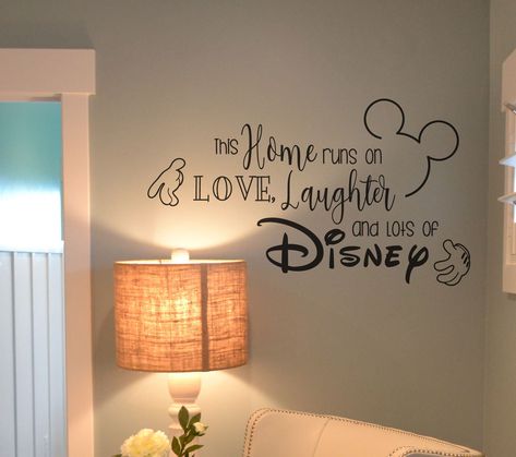 Excited to share this item from my #etsy shop: Disney Wall Decal - This Home Runs on Love, Laughter and lots of Disney - Wall Art Decor - Disney Decor BC853 Disney Wall Stickers, Disney Wall Decals, Casa Disney, Disney Wall Decor, Deco Disney, Disney Wall Art, Disney Bedrooms, Disney Room Decor, Disney Rooms