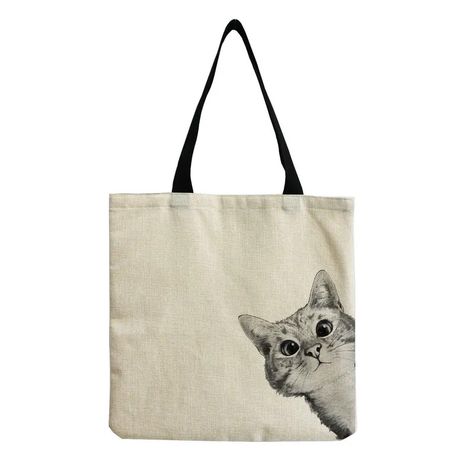 Wholesale women's all seasons linen cat simple style square open canvas bag - Nihaojewelry Gatto Carino, Cats Tote Bag, Casual Tote Bag, Cat Tote, Cat Fashion, Handbag Wallet, Wallet Accessories, Cartoon Cat, Shopping Tote Bag