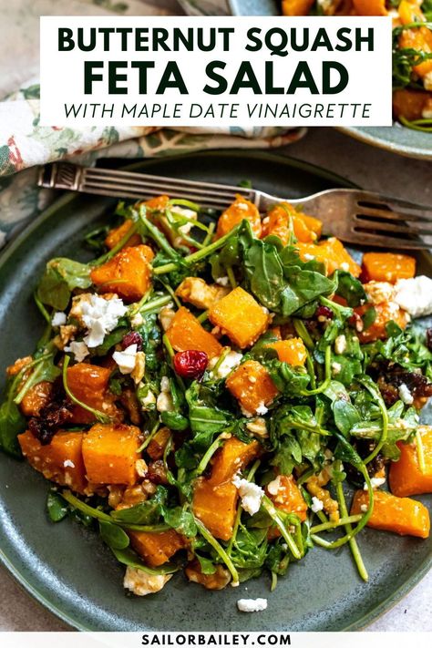 Butternut Squash Feta, Winter Squash Recipes, Butternut Squash Cubes, Vegetarian Salad, Butternut Squash Salad, Salad With Feta, Squash Salad, Feta Recipes, Vegetarian Main Dishes