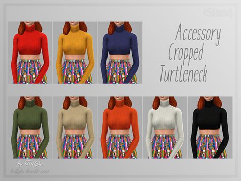 Accessory Cropped Turtleneck A cropped, ribbed turtleneck sweater that can be used as an accessory under other shirts/dresses. You can find it in the Gloves section. ʕ•ᴥ•ʔ custom thumbnail... Sporty Crop Top, Nude Tops, Cropped Turtleneck, The Sims 4 Download, Sims Four, Sims 4 Mods Clothes, Ribbed Turtleneck Sweater, Sims 4 Cc Finds, Ts4 Cc