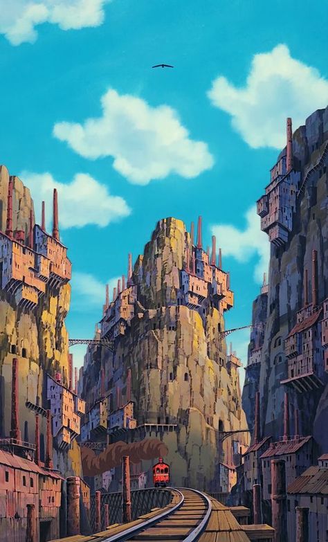 Steampunk Architecture, Laputa Castle In The Sky, Ghibli Wallpaper, Studio Ghibli Background, Personajes Studio Ghibli, Ghibli Artwork, Studio Ghibli Movies, Japanese Film, Japon Illustration