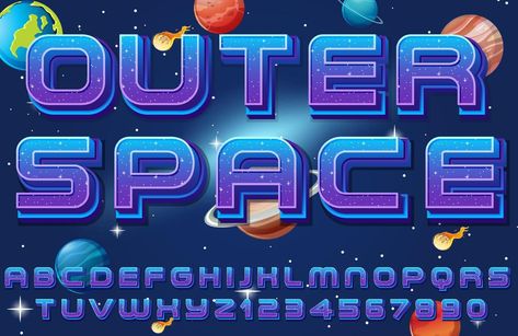 A set of English alphabet space font on space background Space Fonts Alphabet, Volleyball Themes, Juice Painting, Space Font, Space Theme Party, Space Text, Cartoon Font, Space Background, Lettering Inspiration