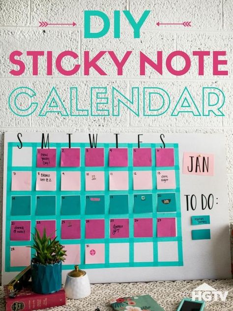 DIY Sticky Note Calendar Poster Board Calendar Diy, Post It Calendar, Post It Note Calendar, Sticky Note Calendar, Stationary Organization Diy, Sticky Notes Ideas Wall Post It Art, Diy Sticky Notes, Craft Organization Diy, Note Board