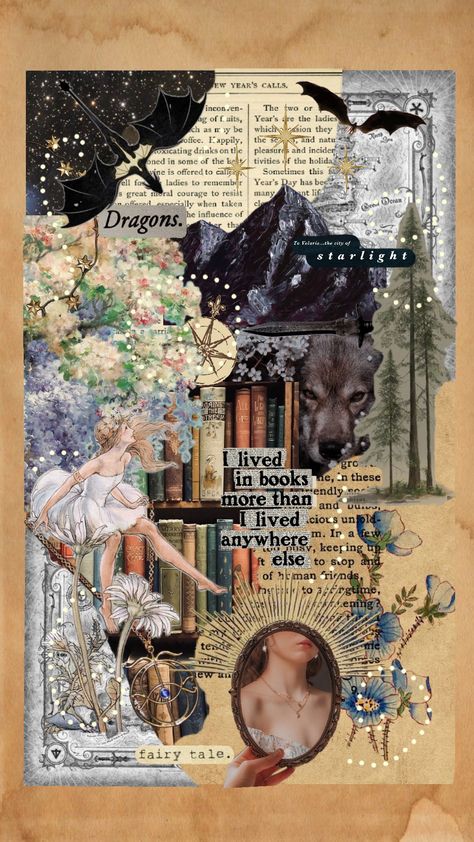 Collage Fantasy Book #myfirtsshuffles #fantasybook #enemiestolovers #booklover #book #fantasy #fairytale #fairy #acotar #dragons Book Collage Aesthetic, Acotar Collage, Bookish Collage, Reading Collage, Acotar Poster, Fairy Tale Background, Fantasy Collage, Book Girlies, Book Collage