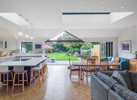 Open Plan Kitchen Dining Living Layout, Single Storey Rear Extension, Single Storey Extension, Kitchen Diner Extension, House Extension Plans, Open Plan Kitchen Dining Living, Open Plan Kitchen Diner, Aluminium Sliding Doors, Bungalow Renovation