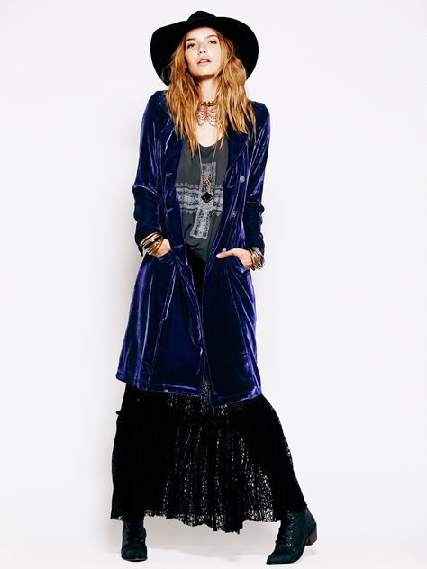 Free People Velvet Duster at Free People Clothing Boutique Look Kimono, Velvet Jackets, Dark Bohemian, Velvet Duster, Fashion Jobs, Free People Velvet, Statement Coat, Witchy Fashion, Free People Clothing Boutique