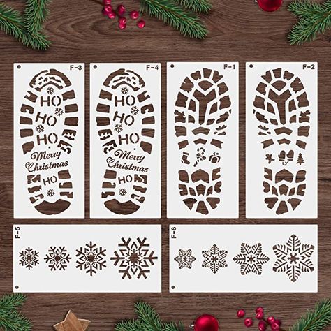 Amazon.com : Mocoosy Christmas Stencils for Painting Santa Footprint and Snowflake, Santa Boot Stencils for Painting on Floor Reusable Plastic Elf Footprint Stencil DIY Xmas Decorations for Wood Window Wall : Arts, Crafts & Sewing Footprint Stencil, Santa Footprints, Painting Santa, Xmas Decorations Diy, Snowflake Stencil, Snowflake Template, Elf Decorations, Christmas Decorations Diy Crafts, Wood Window