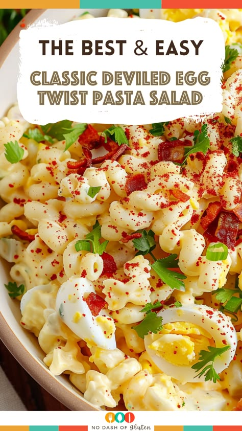 Classic Deviled Egg Twist Pasta Salad Devilled Egg Salad, Deviled Egg Pasta Salad Southern Living, Devil Egg Pasta Salad, Devilled Egg Pasta Salad, Devil Egg Pasta Salad Recipe, Egg Pasta Salad Recipes, Pasta Egg Salad, Simple Pasta Salad Recipes Easy, Delived Egg Recipe