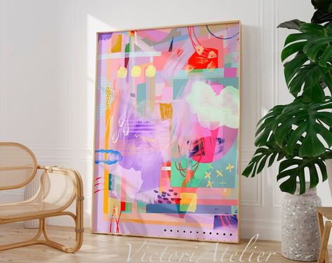 VictoriAtelier - Etsy Eclectic Artwork, Modern Artwork Abstract, Coastal Art Prints, Green Art Print, Abstract Painting Print, Green Paintings, Grand Art Mural, Purple Art, Green Wall Art