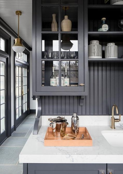 Black Beadboard Backsplash, Beadboard And Wallpaper, Beadboard Kitchen Backsplash, Black Beadboard, Wood Beadboard, Beadboard Trim, Painted Beadboard, Beadboard Kitchen, Backsplash Design