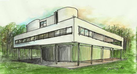 Villa Savoye Villa Savoye Sketch, Le Corbusier Architecture, Villa Savoye, Architecture Drawing Presentation, Architecture Drawing Sketchbooks, Nature Sketch, Architecture Design Drawing, Money Life Hacks, Mies Van Der Rohe