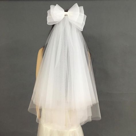 Wedding Veil Bow, Wedding Veil With Bow, Bow Veil Wedding, Bow Wedding Veil, Veil For Bride, Bow Veil, Ivory Bridal Veil, Tulle Wedding Veil, Bow Wedding Dress