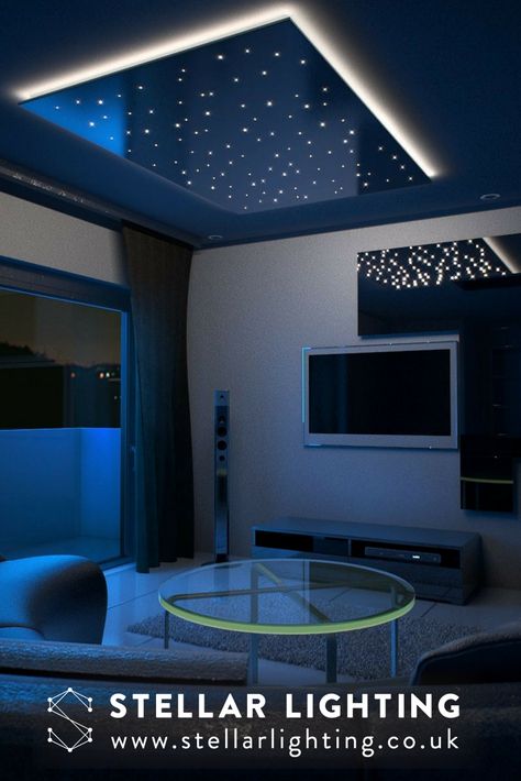 Starlight Ceiling Bedroom, Fibre Optic Ceiling, Starlight Ceiling, Bedroom Lighting Design, Luxury Ceiling Design, Bedroom Pop Design, Home Theater Room Design, Theater Room Design, Star Lights On Ceiling