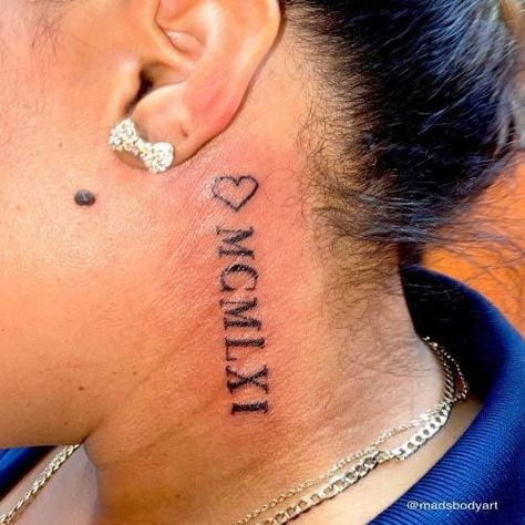 Roman Number Tattoo Date Tattoo Ideas Behind Ear, Roman Numerals Tattoo Behind Ear, Roman Number Tattoo, First Tattoos, Behind The Ear Tattoo Ideas, Medium Tattoos, Behind The Ear Tattoo, Tattoo Behind Ear, Shell Tattoos