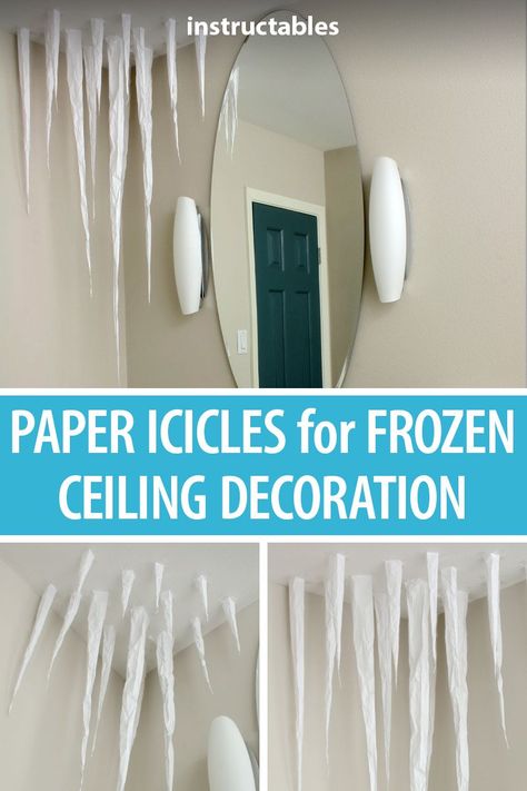 Winter Party Decorations Diy, Disney Christmas Art, Paper Icicles, Frozen Christmas Decorations, Frozen Decor, Frozen Diy, Frozen Birthday Party Decorations, Ice Party, Frozen Decorations