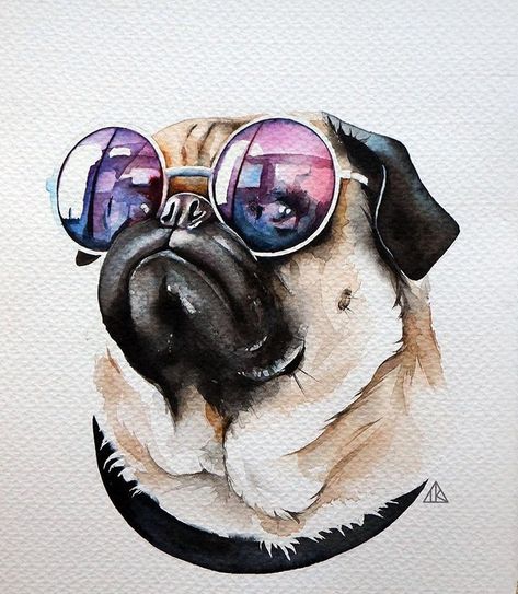 Dog Portraits Illustration, Aquarelle Painting, Pug Art, Animal Portraits Art, Watercolor Art Lessons, Watercolor Dog, Watercolor Illustrations, Animal Sketches, Dog Paintings